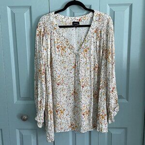Jones&Co Womens Floral Long Sleeve Blouse 3X V-Neck Pretty Flowy Mature